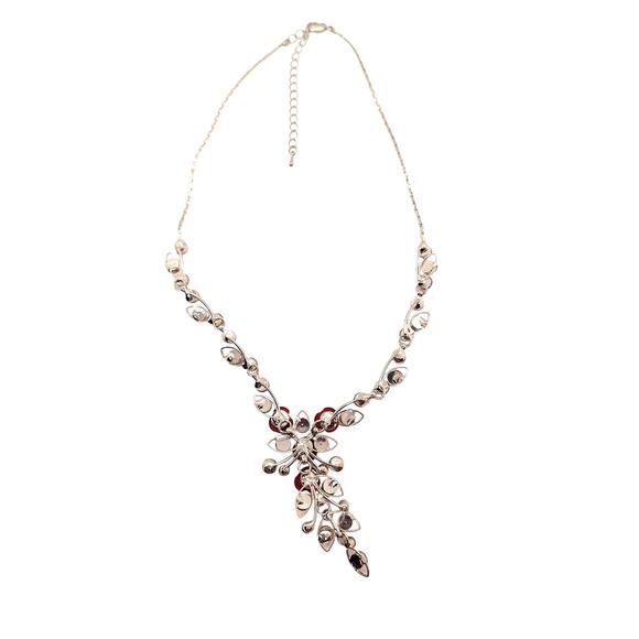 Rhinestone and Roses Necklace/ Earring Set Drop Earrings Silver Tone - Picture 2 of 7